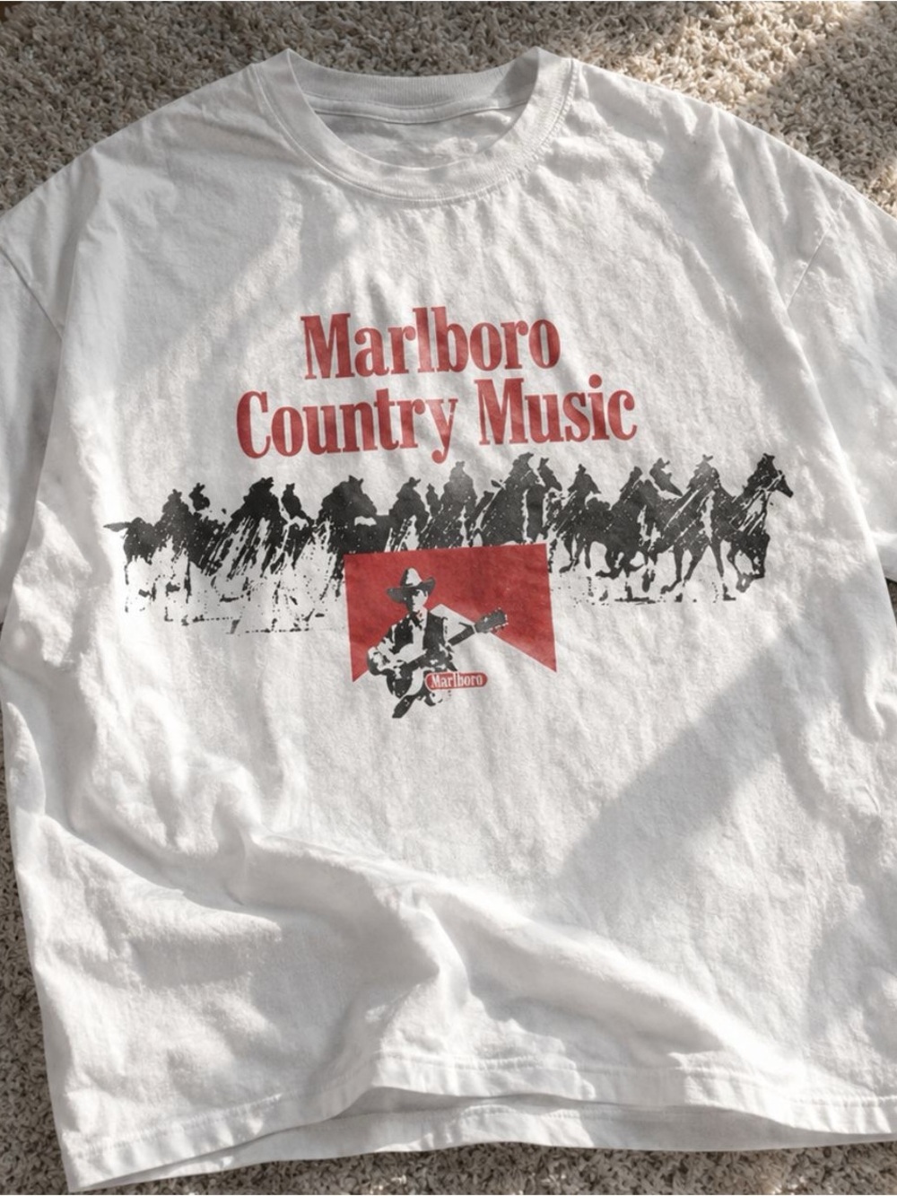Gildan White Short Sleeve Tee with Red and Black Marlboro Country Music Graphic